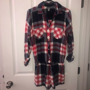 Plaid long sleeve shorts Aerie romper M